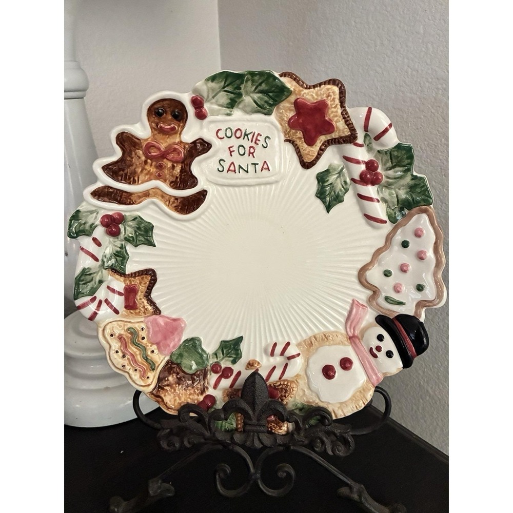 Fitz and Floyd Cookies for Santa Ceramic Plate Multicolor Christmas Holiday 1992